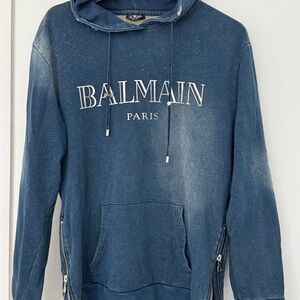 Balmain Denim Wash Blue Hoodie